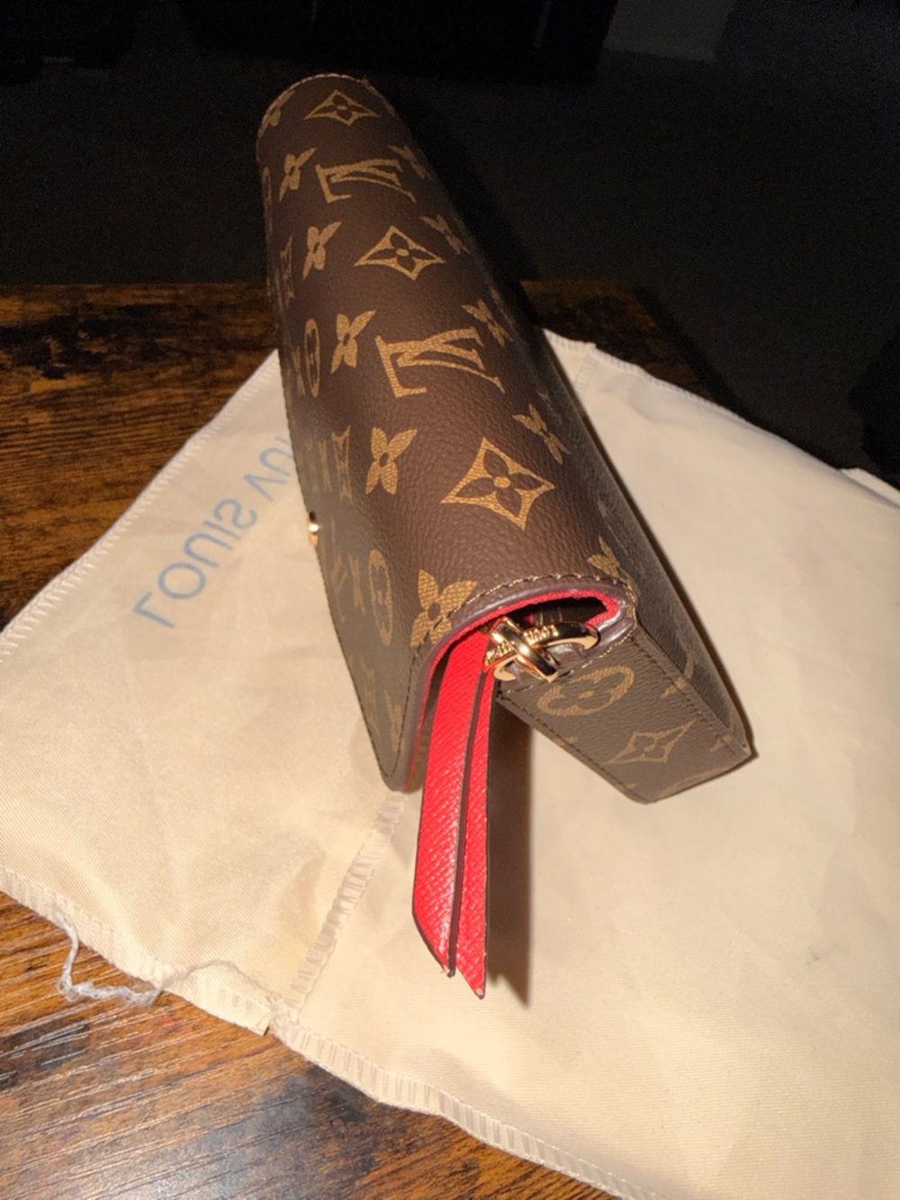 Louis Vuitton Red & Monogram Chain Wallet & Purse Set -2 Wallets -Red Interior - Picture 5 of 8